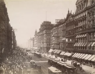 Ansicht der State Street nach Norden von der Madison Street, Chicago, 1890