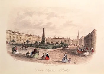 Queen Square, Bath, graviert von J. Shury, ca. 1840