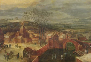 Landschaft mit Schlittschuhläufern