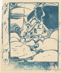 Haus mit rauchenden Schornsteinen in Hügellandschaft