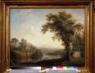 Antike Landschaft mit dem Grab von Phaeton. Klymene weint am Grab ihres Sohnes. Gemälde von Jacob Philipp Hackert (1737-1807) 1785, Puschkin-Museum, Moskau