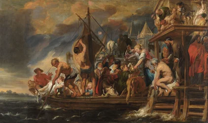 Eine Fähre legt ab, als St. Peter eine Münze im Maul eines Fisches findet, um 1621-1650