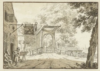 Gasthaus vor einer Brücke