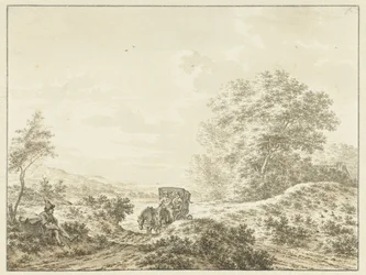 Hügelige Landschaft mit Reisewagen