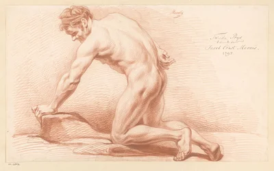 Kniender männlicher Akt, von der Seite gesehen (2. Preis 1797)