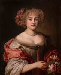 Porträt einer Dame der Familie Colonna, Halbfigur, in einem taubengrauen Kleid und rosa Seidenumhang