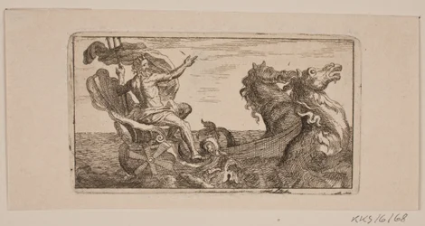 Neptun. Illustration zu Jacob Fosie, "Lære-Klude [...] eller Prøver paa Kaaber, Slibe, Grunde, Naale, Etz-Vand, Sverte, Viske, Lade og Trykke fra Aar 1741 til Aar 1743"