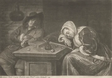 Mann und seine Frau schlafen am Tisch