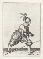 Soldat mit Lanze zieht sein Schwert, um 1600