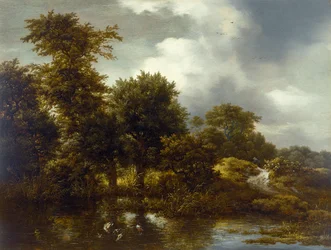Eine bewaldete Landschaft mit einem Teich, späte 1640er Jahre