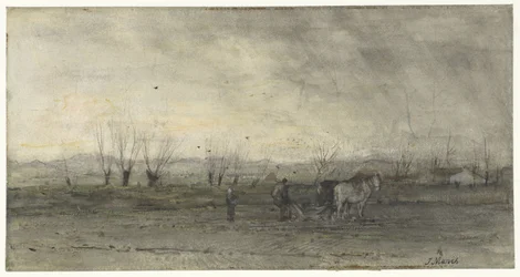 Landschaft mit pflügendem Bauern