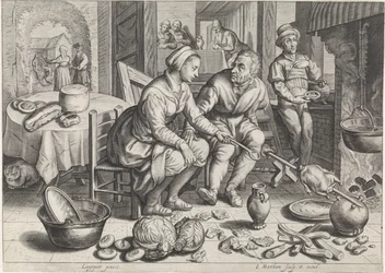 Küchenstück mit Huhn am Spieß