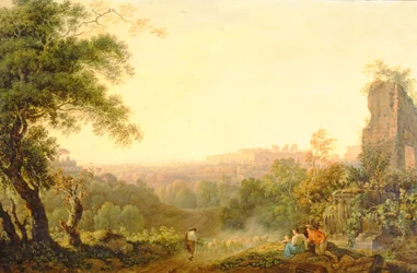 Ein Blick auf Rom mit Bauern und Ruinen
