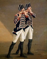 Musiker des bourbonischen Orchesters (Flötisten des bourbonischen Orchesters). Detail. Lebensdaten des Künstlers: 1737-1807. 18. Jahrhundert - Museo Nazionale di San Martino, Neapel.