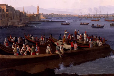 Die Bucht von Neapel bei Santa Lucia, zeigt die Rückkehr der Flotten aus Algier