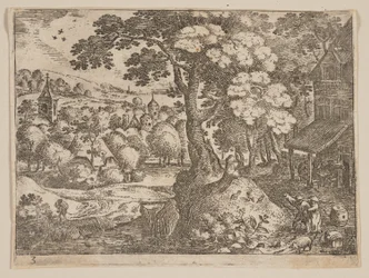 Taverne rechts von einem Weg, aus Landschaften