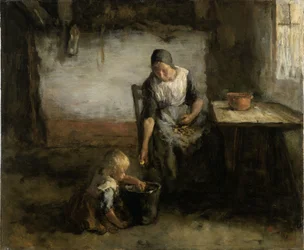 Frau beim Kartoffelschälen
