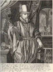 Porträt von Moritz von Nassau (1567-1625), Prinz von Oranien, Graf von Nassau. Gravur von Willem Jacobsz Delff (1580-1638) 17. Jahrhundert