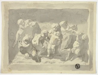 Babysatyrn und Putti spielen mit Esel