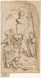Büste der Diana mit Putti und Jagdattributen