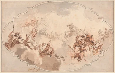 Entwurf für eine Decke: Apotheose von Kallisto oder Diana (recto), und Skizze von Figuren (verso)