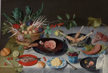 Stillleben mit Fleisch, Fisch, Gemüse und Obst, ca. 1615-20