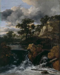 Hügelige Landschaft mit Wasserfall