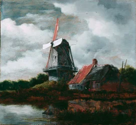 Landschaft mit Bauernhaus und Windmühle