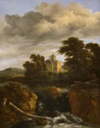 Wasserfall vor einem Schloss