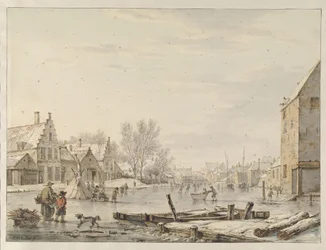 Blick auf die Stadtmauer von Dordrecht im Winter