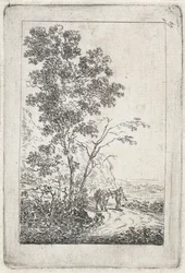 Mann mit Esel in einer Landschaft