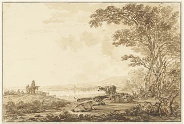 Flusslandschaft mit ruhendem Vieh