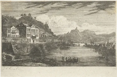Flusslandschaft mit Hotel am Kai