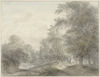 Waldlandschaft mit Reiter und Teich