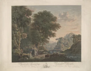 Arkadische Landschaft mit tanzenden Figuren