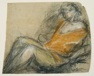Studie einer liegenden Figur, ca. 1567 (schwarzer Stift, Kreide & Graphitstift auf grauem Papier)