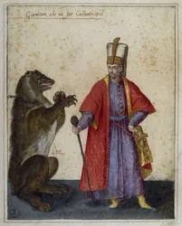 Janitschar und Bär, Zeichnung von Jacopo Ligozzi (1547-1626)