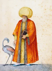 Türkischer Mann mit Flamingo, Zeichnung von Jacopo Ligozzi (1547-1627)