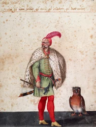 Türkischer Soldat mit Eule, Zeichnung von Jacopo Ligozzi