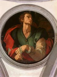 San Luca - Saint Luc - Gemälde von Jacopo Carrucci genannt il Pontormo (Pontorme) (1494-1556) 1527-1528 Durchmesser 70 cm Florenz, Chiesa di Santa Felicita, Cappella Capponi