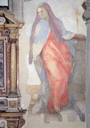 Die Heimsuchung, Detail von Elisabeth rechts vom Altar