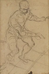 Sitzender Mann von oben gesehen (Schwarzkreide auf Papier) (recto)