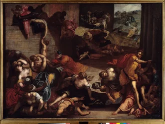 Der Kindermord zu Bethlehem. Gemälde von Jacopo Robusti, genannt Tintoretto oder Il Tintoretto (1518-1594), 16. Jahrhundert. Maße: 1,34 x 1,86 m. Rennes, Museum der Schönen Künste