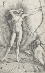 Apollo mit Bogen und Pfeil auf dem Himmelsglobus und Diana mit Hirsch, 1503-5