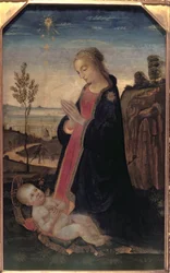 Madonna und Kind in einer Landschaft