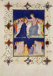 Handschriften 11060-11061, Stundenbuch der Notre-Dame: Komplet, Die Krönung der Jungfrau Maria, aus den „Très Riches Heures du Duc de Berry“