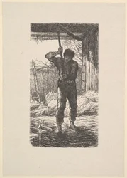 Mann beim Dreschen von Weizen, 1853