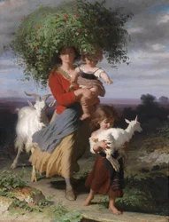 Mutter mit Kindern am Heimweg