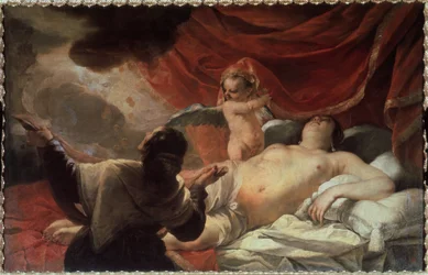„Danaë“: Zeus erscheint Danaë, um sie in Gestalt eines Regens aus Goldmünzen zu verführen. 17. Jahrhundert, Staatliches Freilichtmuseum Zarskoje Selo, Sankt Petersburg, Russland