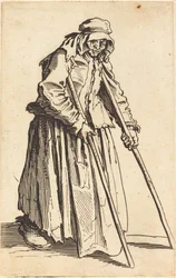 Bettlerin mit Krücken